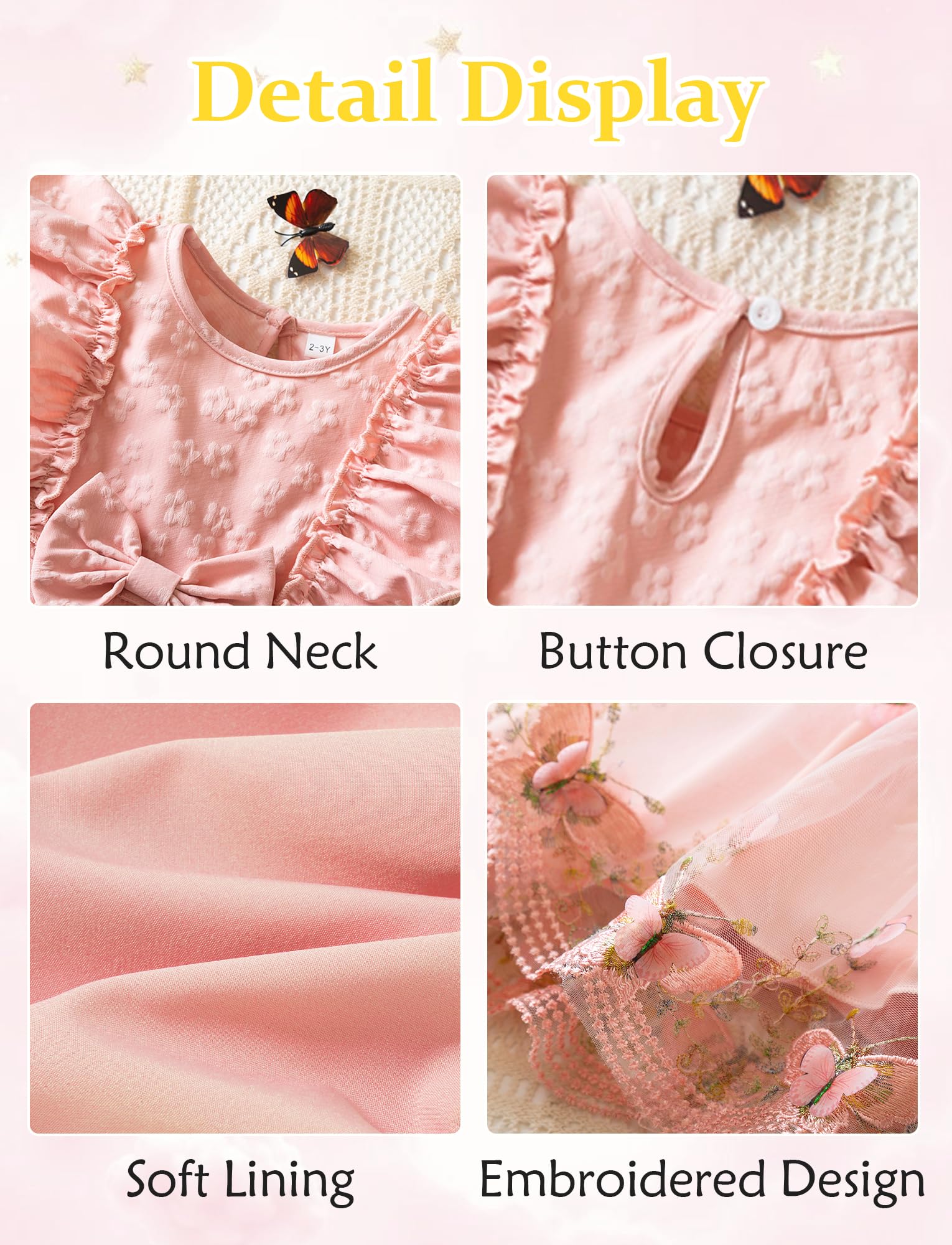 Happy Cherry Robe en Tulle pour Bébé Fille Robes de Princesse Festive avec Manches à Ailes Broderie Papillon 3D Vetement d'été pour Enfant 9 Mois à 3 Ans