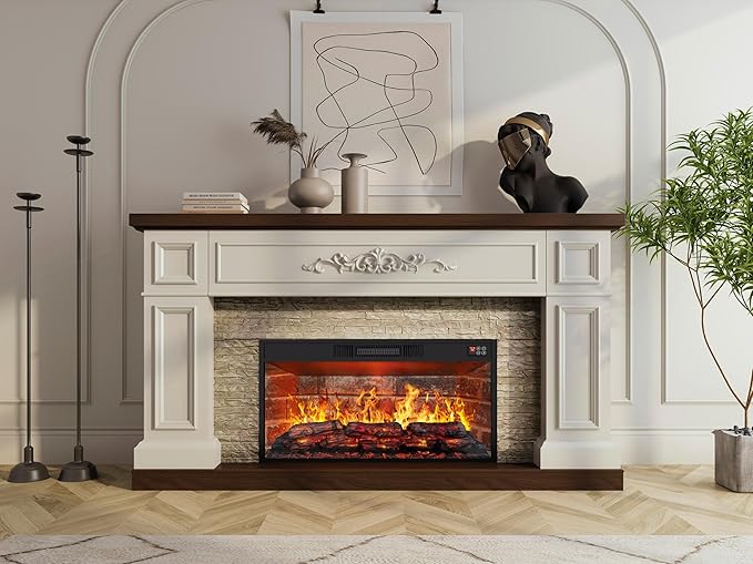 Chimenea eléctrica BLANKSPACE 60" con mueble de madera sólida miniatura 7