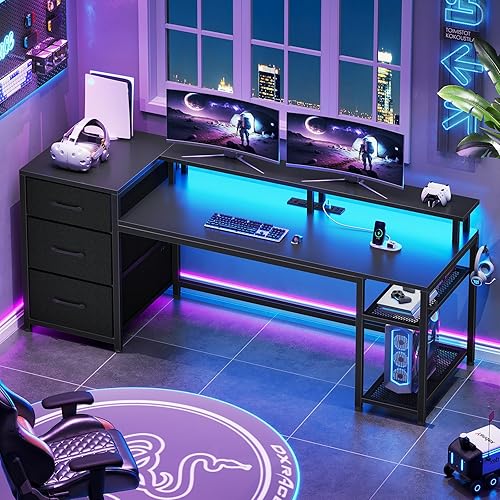 SEDETA Escritorio de oficina de 59 pulgadas con cajones, escritorio reversible para computadora con cajones de archivos y almacenamiento, escritorio