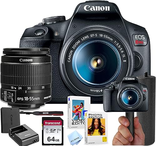 Canon Paquete de cámara DSLR EOS Rebel T7 con lente Canon EF-S 0.709-2.165 in f/3.5-5.6 is II + memoria de 64 GB + agarre estabilizador + paquete de