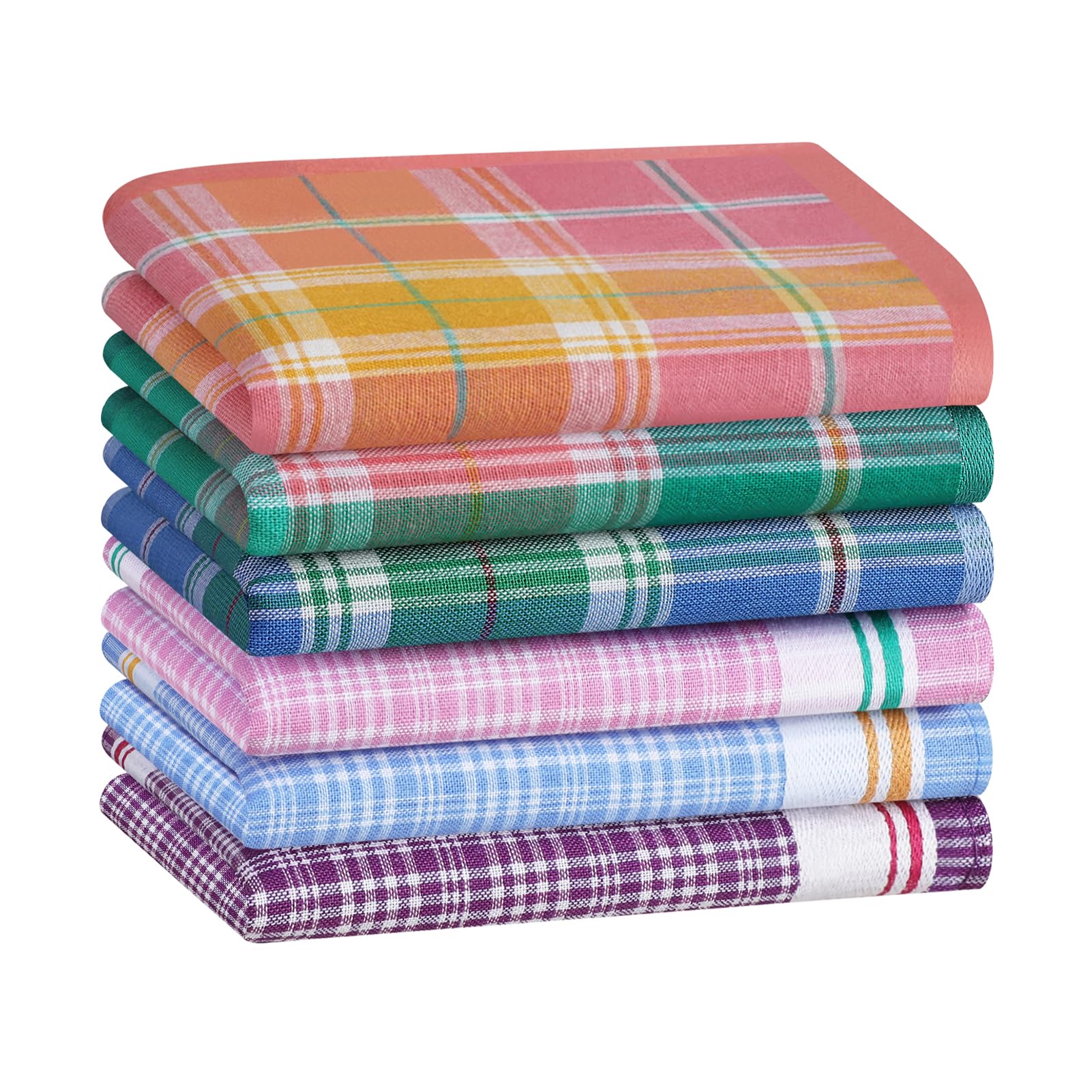 HOULIFE Handkerchiefs for Women, Soft Cotton Hankies Colorful Ladies Handkerchief with Plaid Pattern 6PCS 16.9″