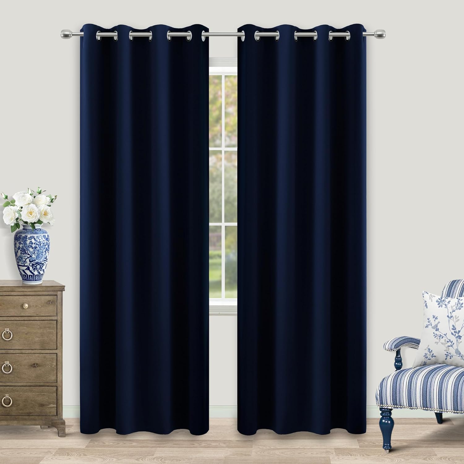 KOUFALL Navy Blue Blackout Curtains for Living Room 84 Inch Length 2 Panels Set Window Drapes Thermal Insulated Room Darkening Curtain for Bedroom Boys 84 Inches Long Grommet Dark Blue 52"W x 84"L (Pack of 2) Navy Blue