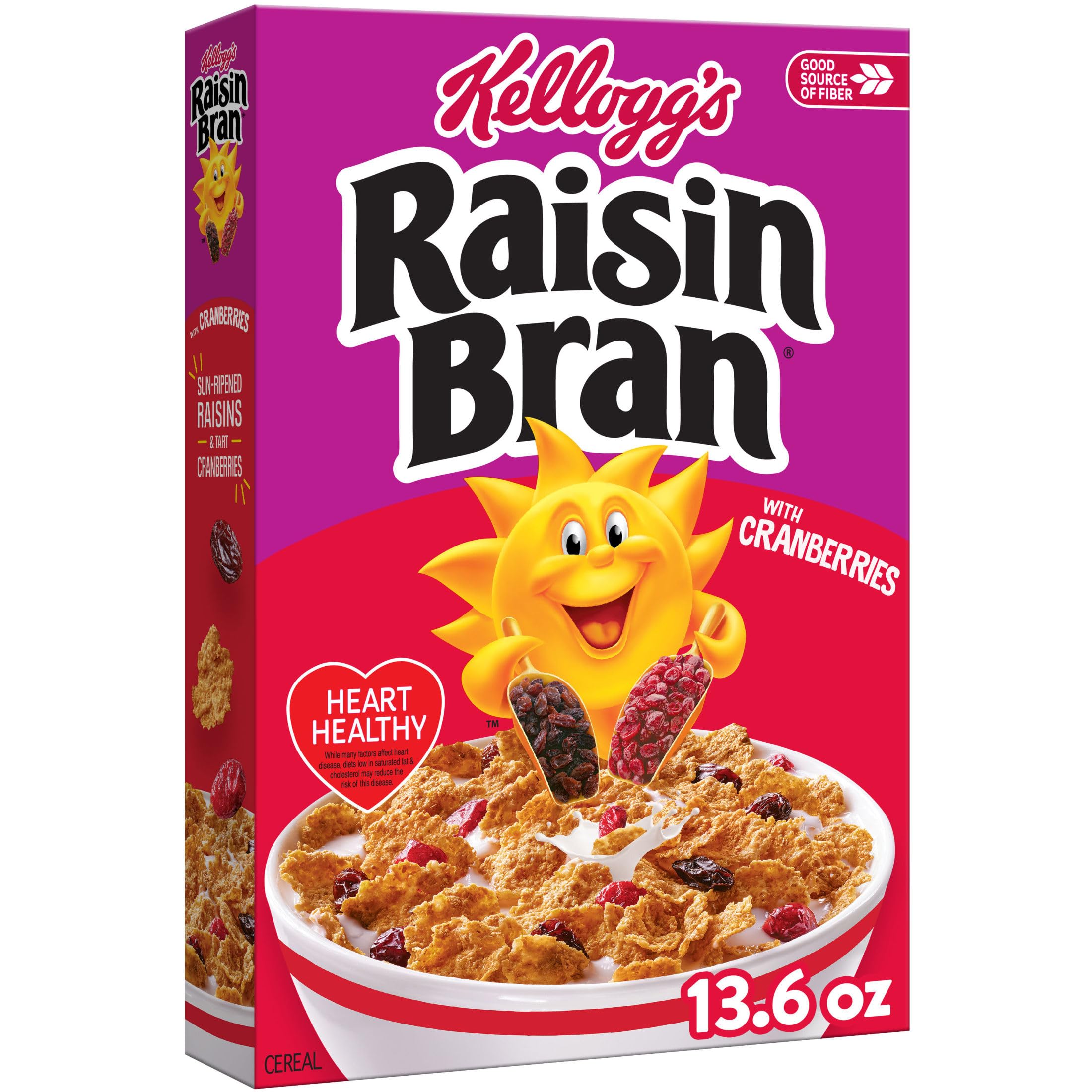 Raisin Bran with Cranberries Breakfast Cereal, Fiber Cereal, Family Breakfast, 13.6oz Box (1 Box)