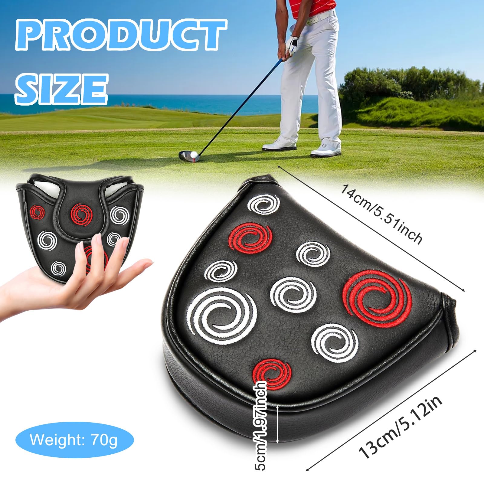 Premium-Magnetverschluss, halbrund, für Golfschlägerhaube, PU-Leder, Schlägel-Putterabdeckung