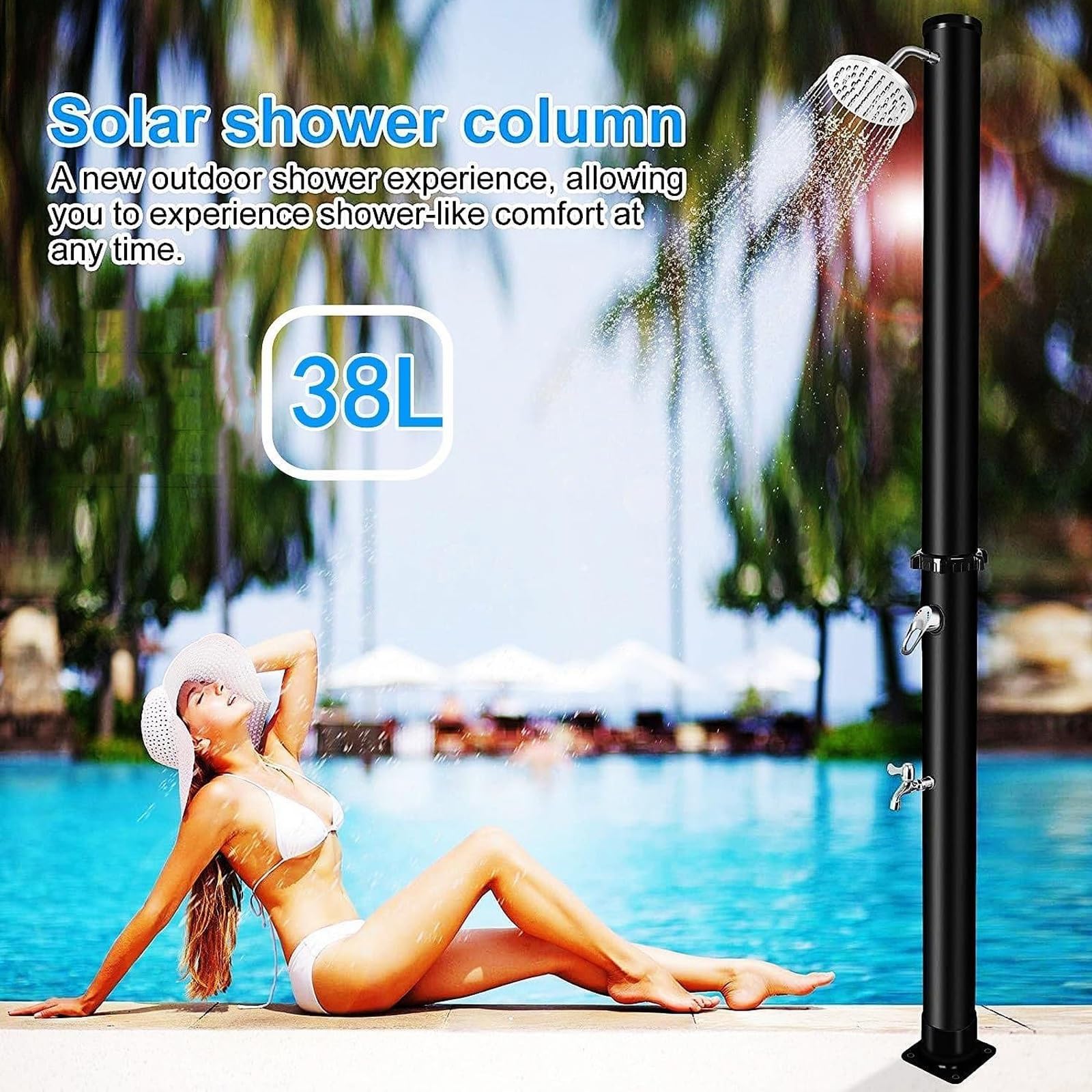 Ducha solar portátil para exteriores con cabezal de ducha y grifo de lavado de pies para piscina, jardín, patio trasero, patio, uso en la playa