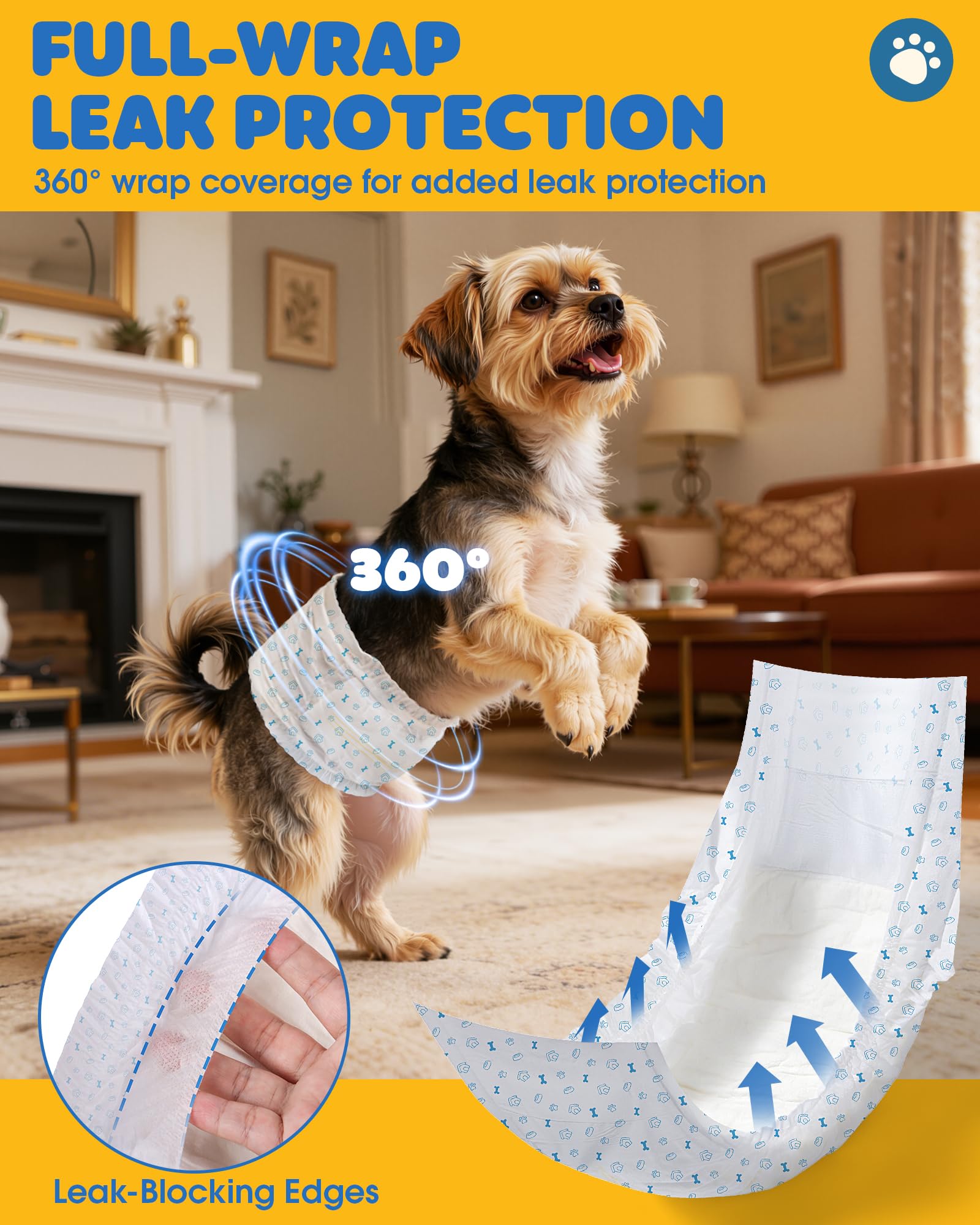 Powools Male Dog Wraps - 96 Count Disposable Dog Diapers with Wetness Indicator, Leakproof & Comfortable, Highly Absorbent Belly Bands for Training, Incontinence, Travel, Small — view 2