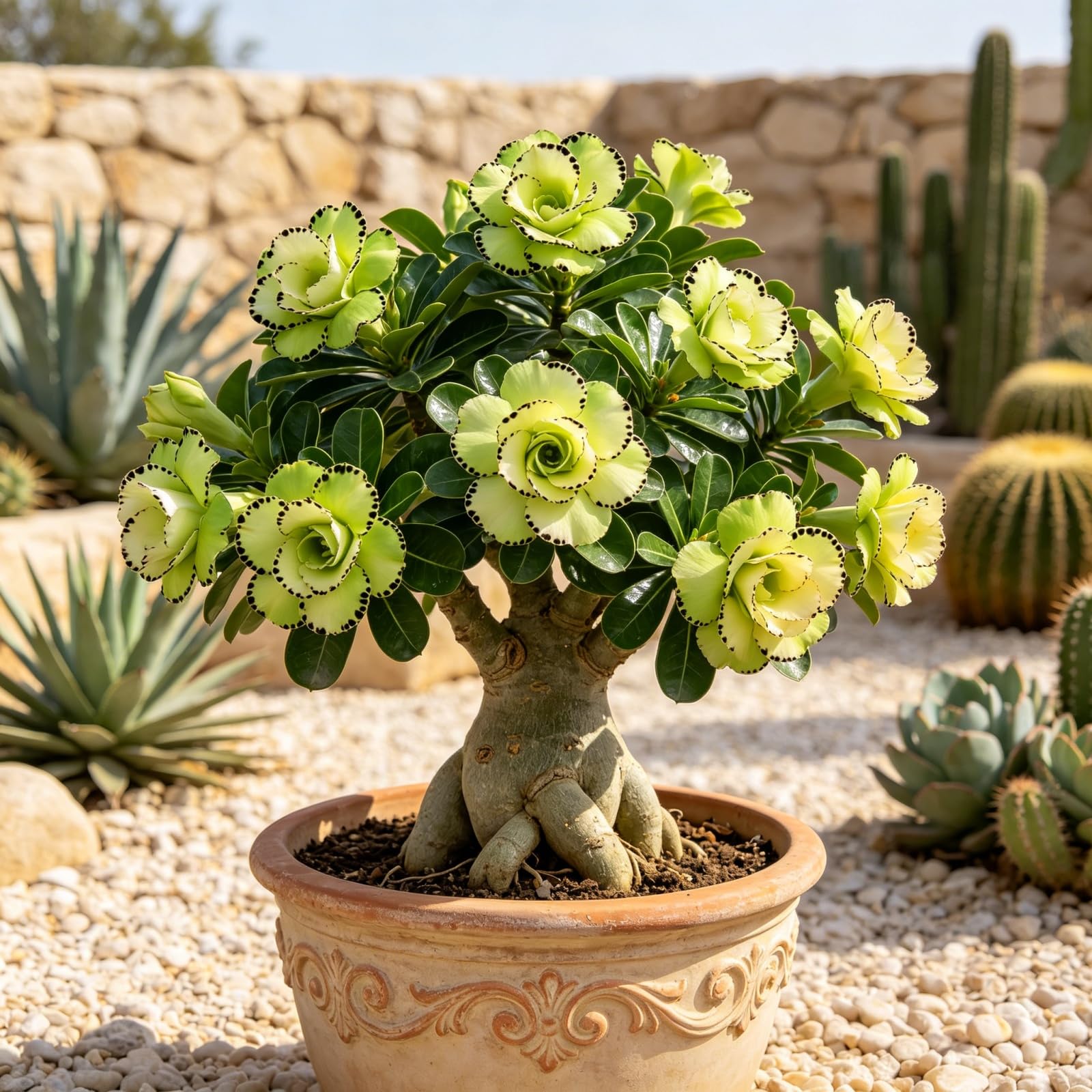 Rosa del Deserto Variegata Perenne, Rizoma Forte, Resistente all’Ombra e al Freddo Invernale-4bulbi-A
