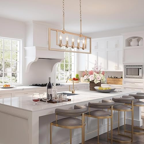 Miniatura 3 de KSANA Candelabro dorado, modernos candelabros de 5 luces para comedor, lámparas lineales de isla de cocina de 28 pulgadas para sala de estar