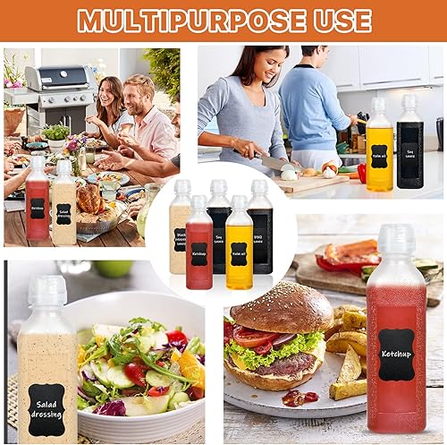 Miniatura 6 de Supkiir Botellas exprimibles de condimentos de 16 onzas con tapa superior, 5 botellas transparentes para salsa picante para condimentos, aceite,