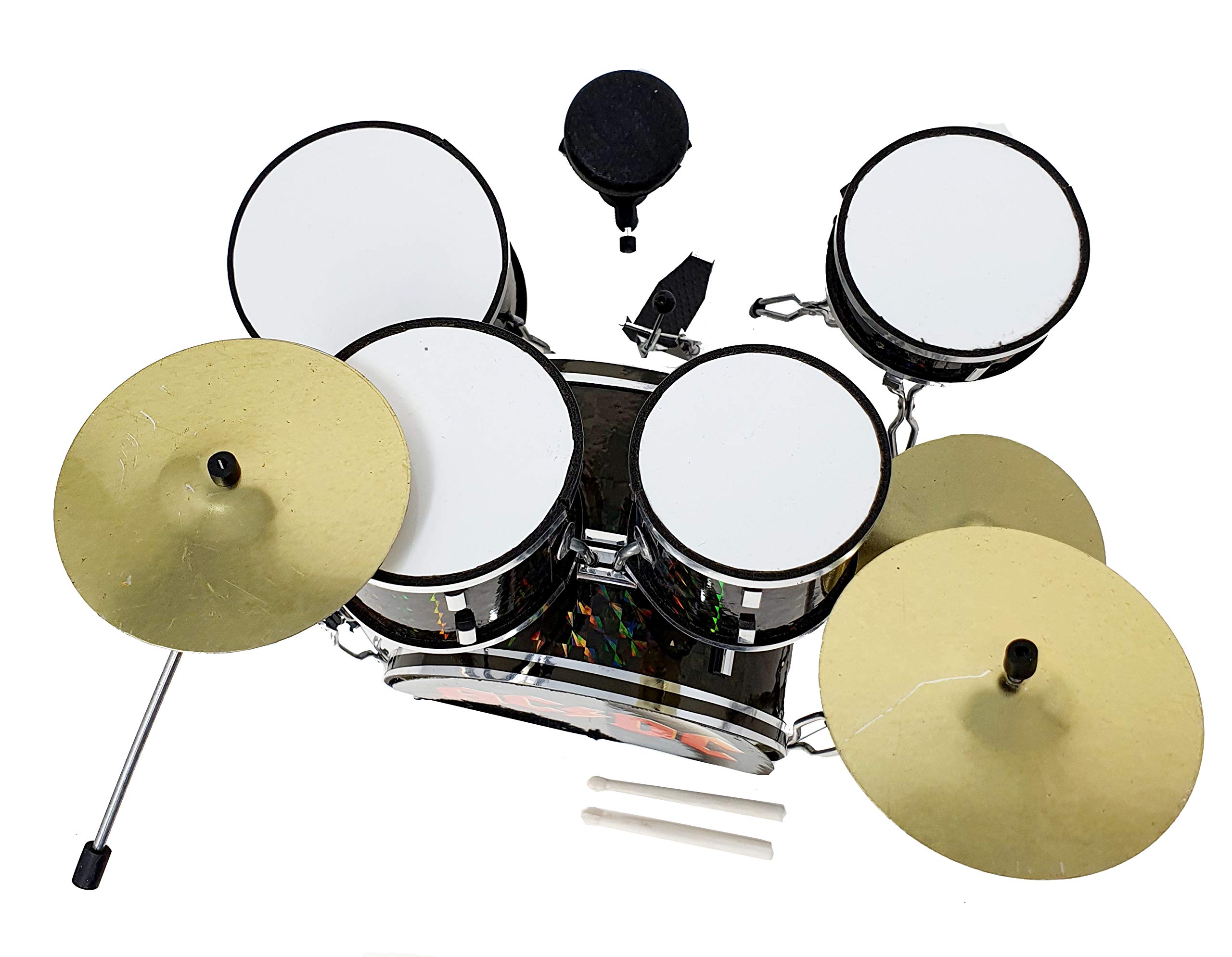 MINIATURA BATERÍA ACUSTICA NEGRO CROMADO MDR-0251 BOMBO AC-DC REGALO MUSICAL ESCALA 1:5 ROCKMUSIC