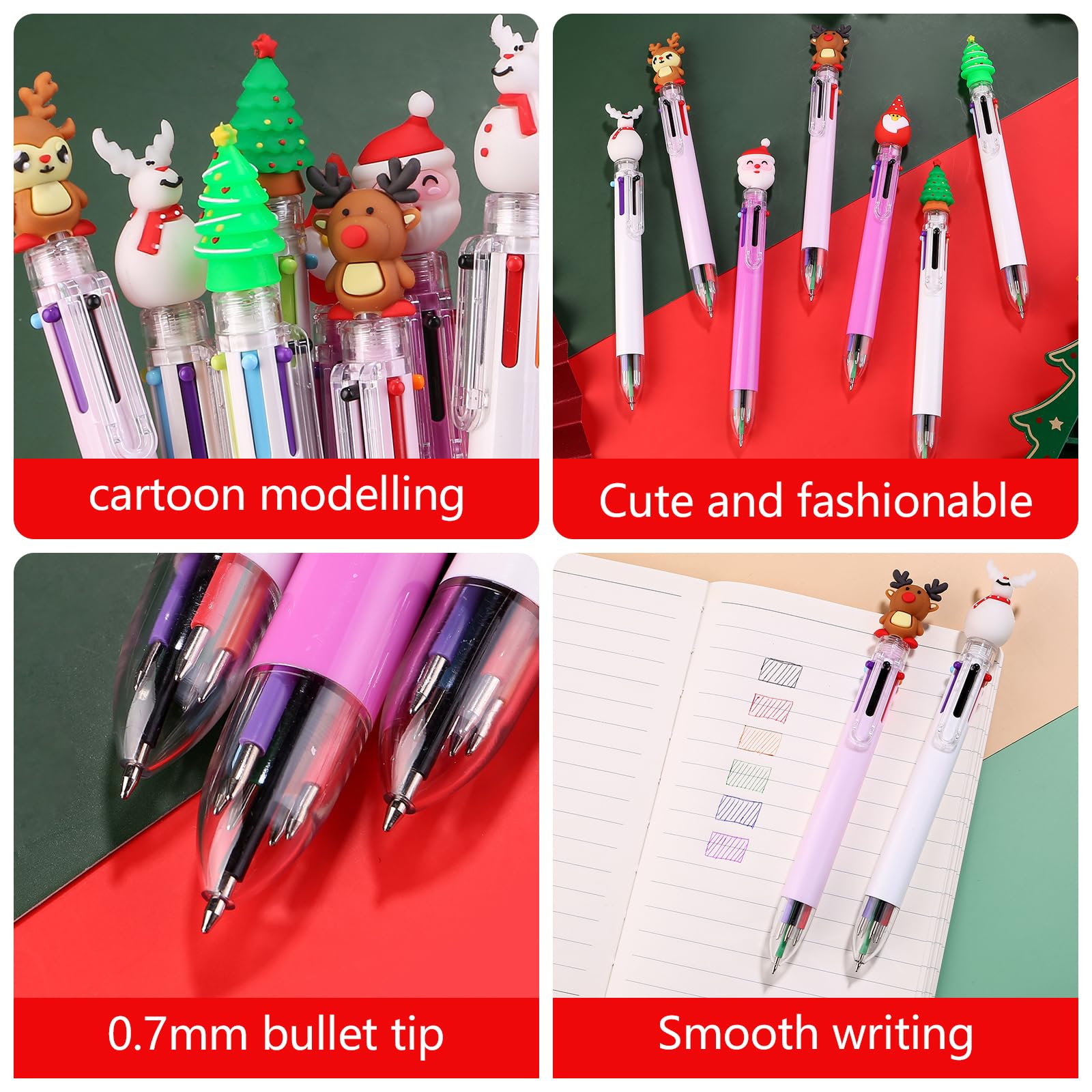 CYIOU 12 Pcs Noël Gel Encre Stylos 6 En 1 Stylo à Bille De Noël Bonhomme Renne Arbre De Noël Père Noël Pour Cadeaux Enfants Papeterie Fourniture Scolaire(0.07mm