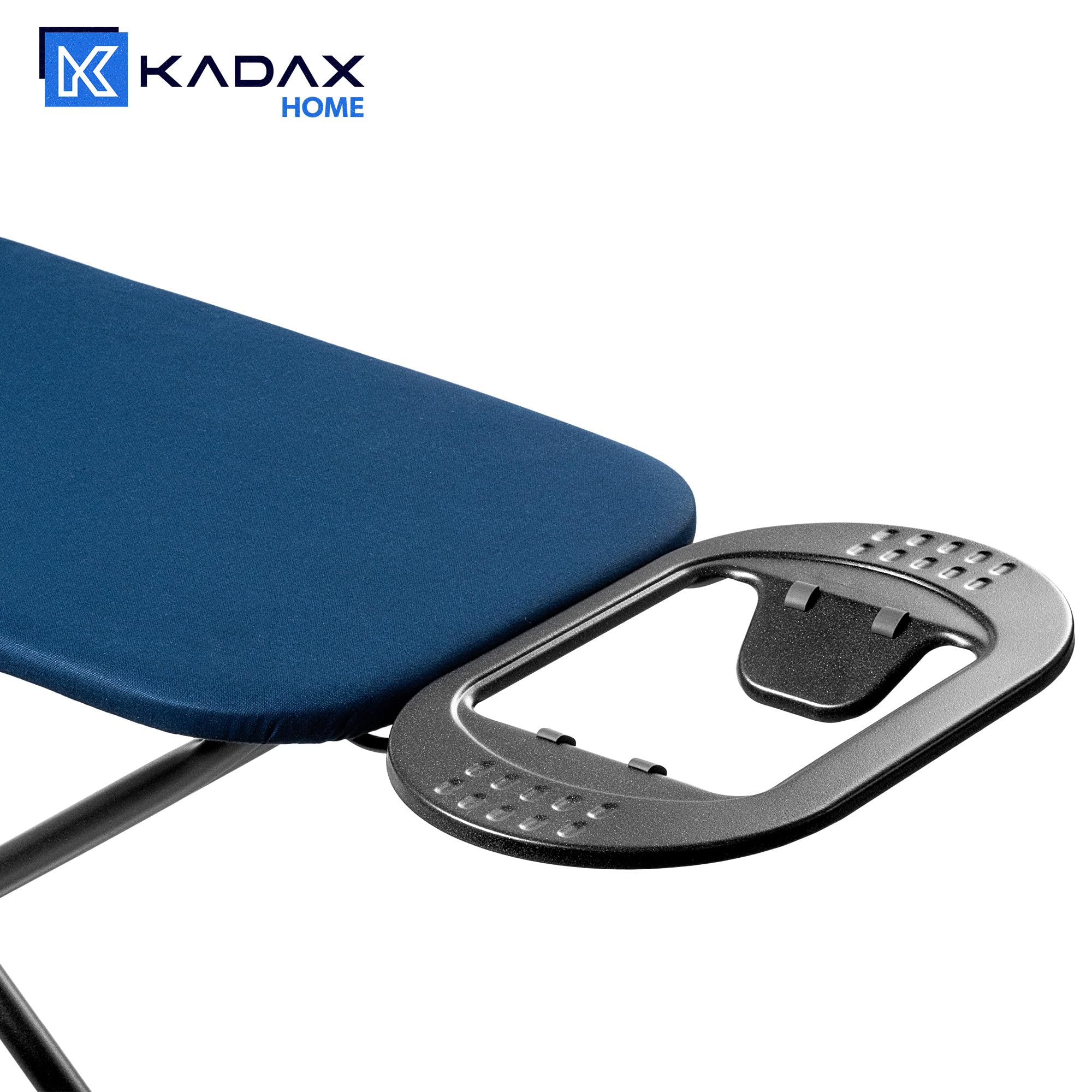 KADAX Table à Repasser 110 x 30 cm, Planche Pliable avec Housse en Coton, Support pour Fer, Pieds Antidérapants et Hauteur Réglable (Bleu foncé)