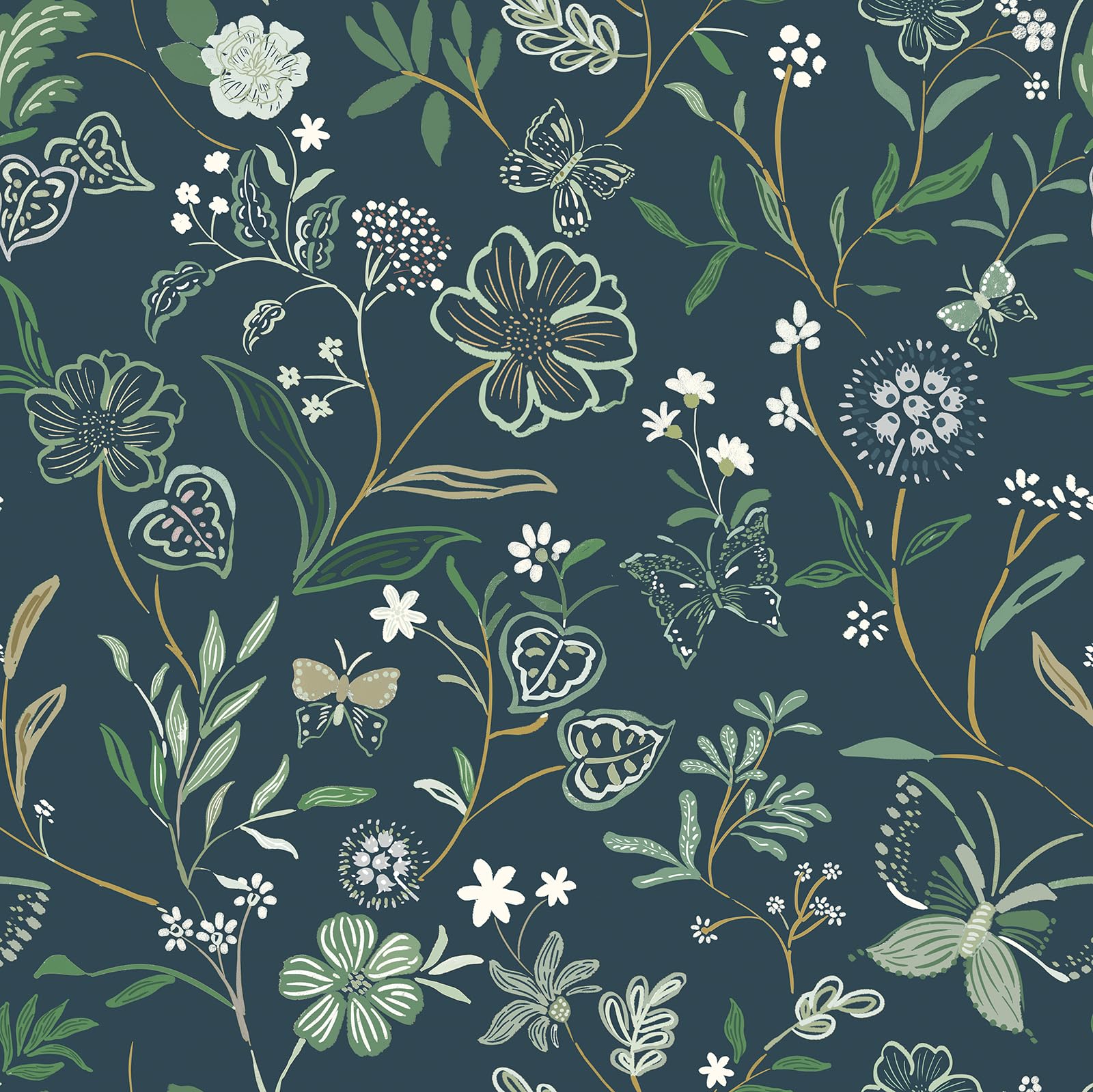 Timeet Peel and Stick Wallpaper Blue Green Floral 44CM×3M Waterproof Self Adhesive Wallpaper Flower Leaf Contact Paper Removable Vinyl Wrap Thicken Sticky Back Plastic Wall Furniture Covering — image 1