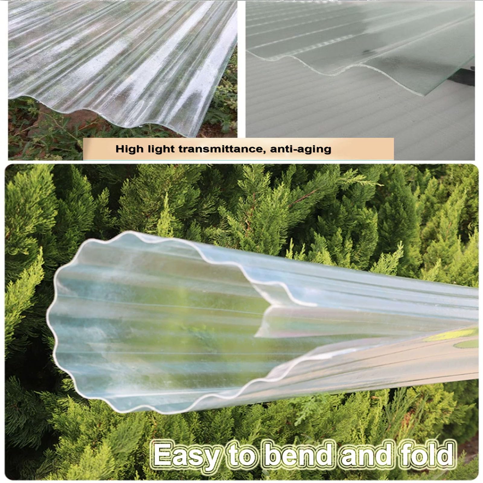 2mm Hojas De Techo Corrugado,Paneles Para Tejado Resistentes Al Impacto,Placa De Iluminación Natural FRP De Protección UV,Paneles Para Tejado A Prueba De Lluvia (0.9×1.3m,1pcs)