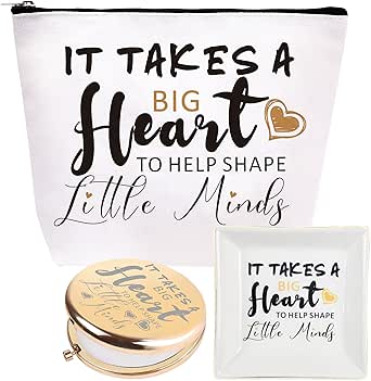 Teacher Gifts for Women, Teacher Appreciation Gift, Christmas Gifts, Thank You Gifts, Teacher Birthday Gifts, Teacher Makeup Bag Mirror, Teacher Dish, It Takes a Big Heart to Shape Little Minds