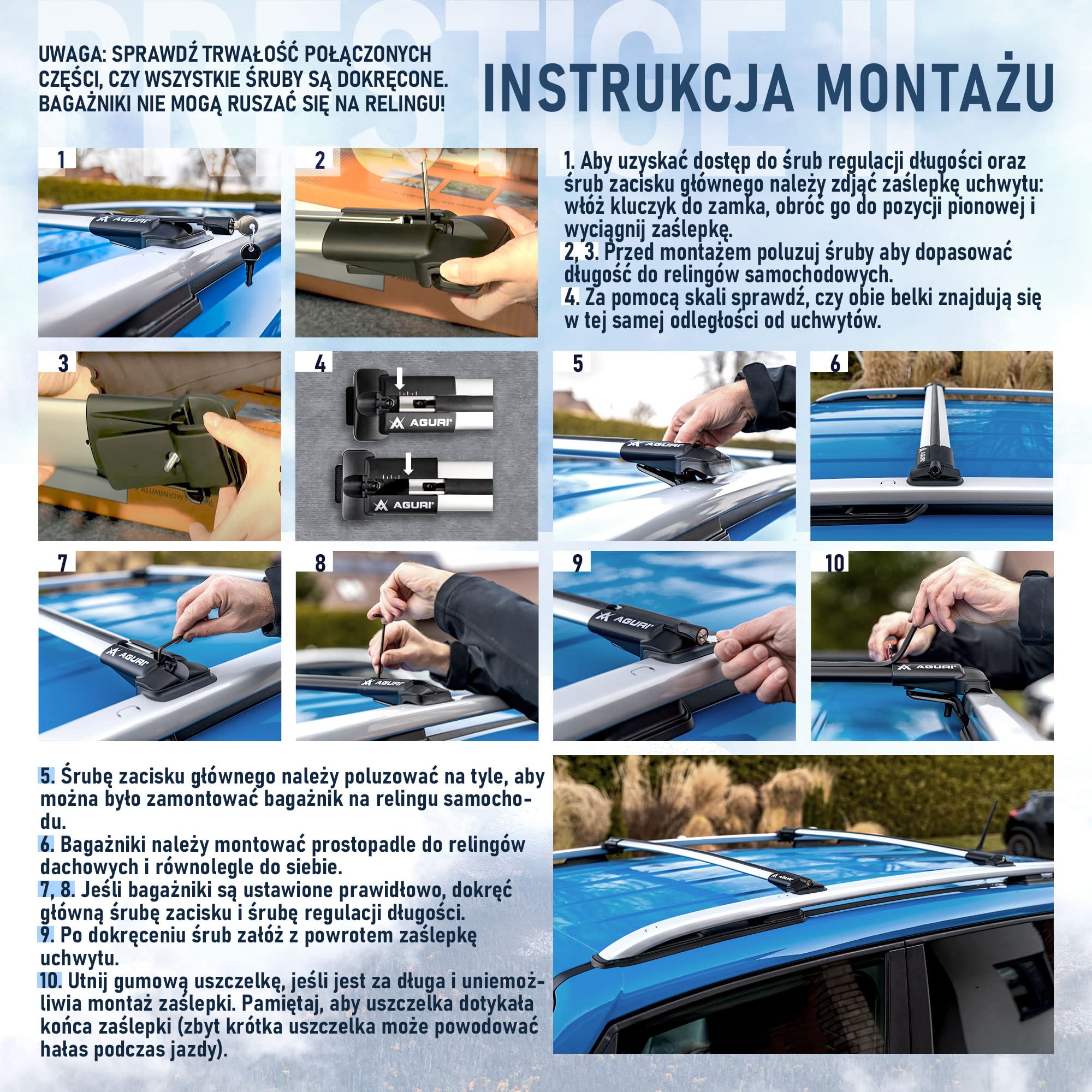 AGURI Prestige II | Kompatybilny z Mazda 6 Kombi 2013+ | Bagażnik Dachowy, Belki Dachowe | Służy do Montażu Boksu Dachowego, Uchwytu Rowerowego, Drabiny | Konstrukcja z Aluminium | TÜV