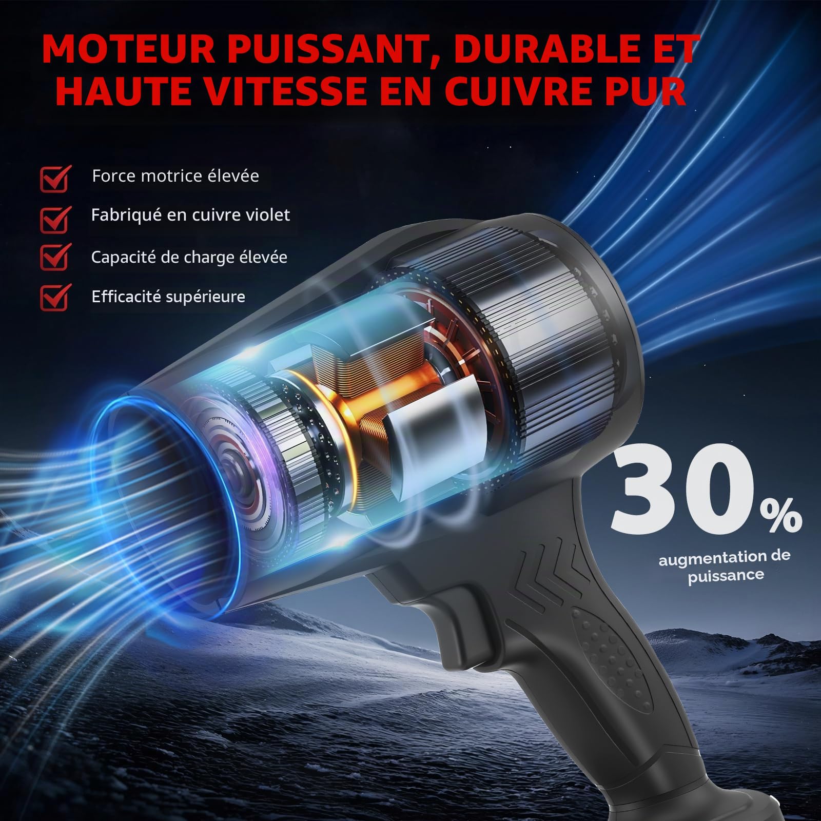 Souffleur De Feuilles sans Fil avec Batterie, 39000tr/Min Souffleur Feuille avec Batterie 1500mah & Chargeur, Souffleurs De Feuilles pour Sécheur De Voiture, Jardin, Poussière, Neige, Nettoyage des