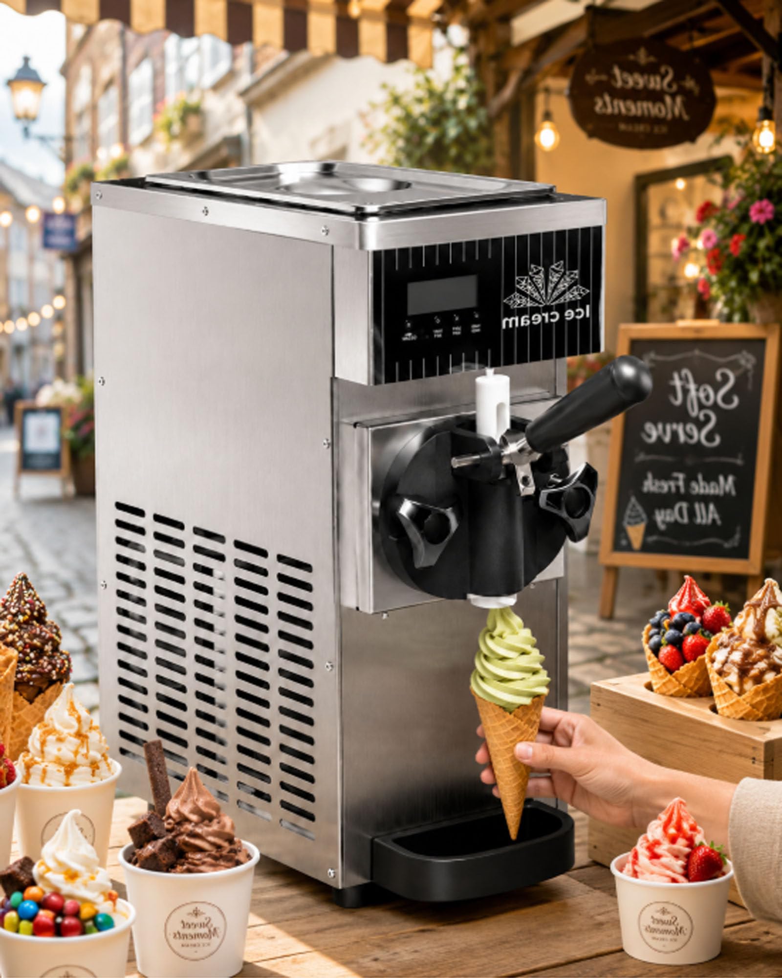 Máquina Automática para Hacer Helado Suave, Eléctrica De Sobremesa De 450 W, De Un Solo Sabor, con Capacidad De 4-5 Kg/H, Tolva De 2,5 L, Autolimpiante Y 3 Moldes