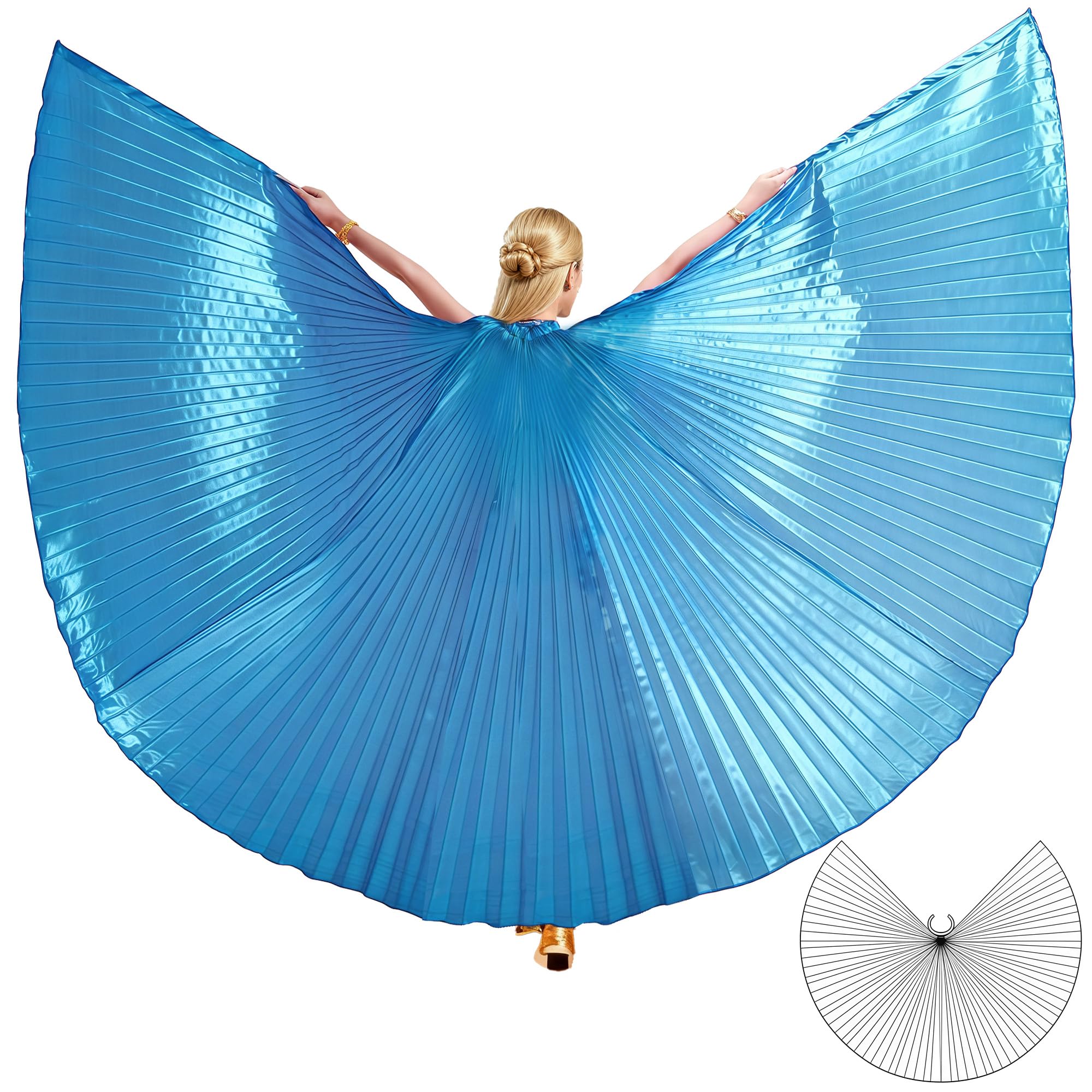 MUNAFIE Butterfly Isis Wings Belly Dance Costume Worship Angel Fairy Wings for Carnival Stage Halloween Party Celebration Performance Light Blue
