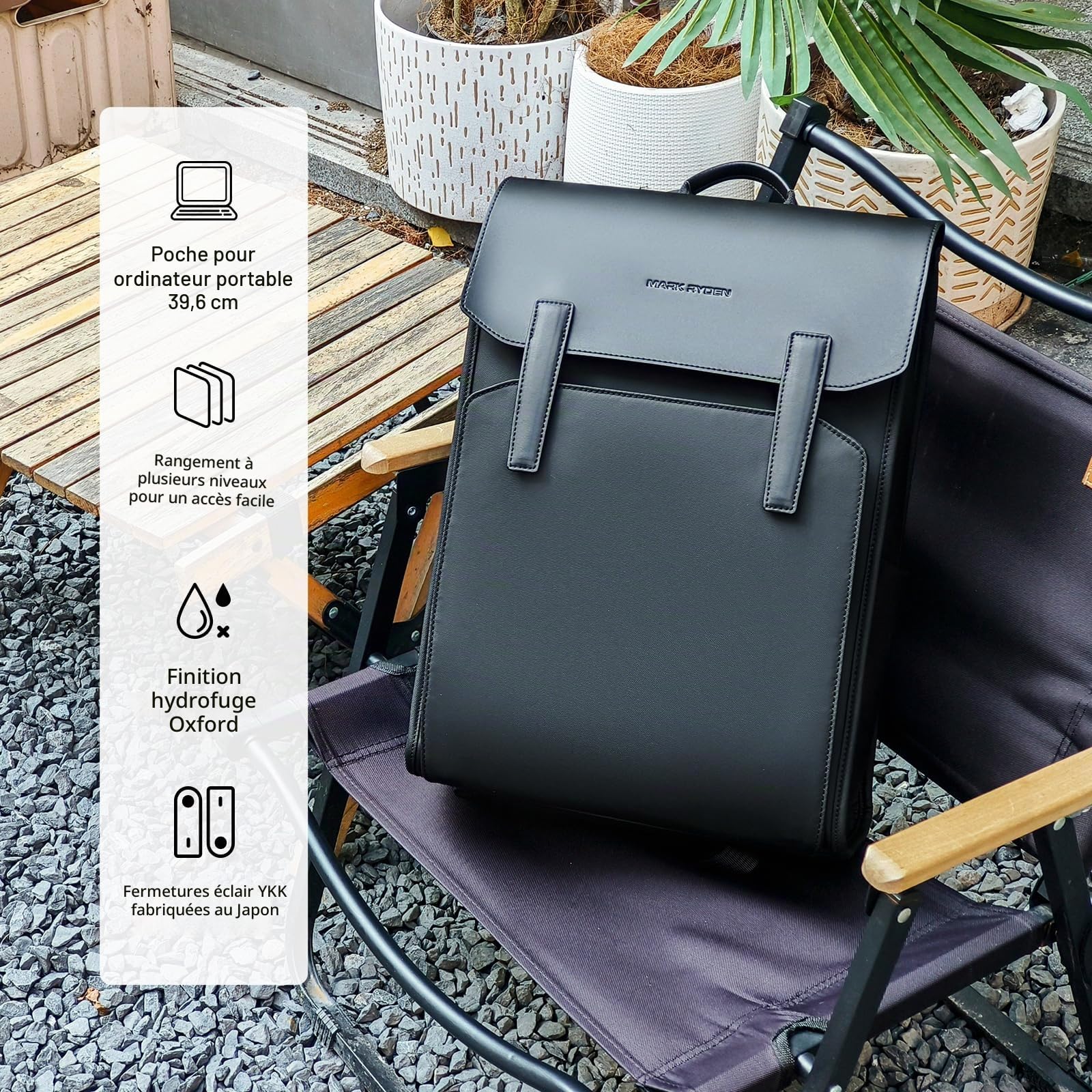 MARK RYDEN Sac à dos d'affaires en cuir pour homme 15,6 pouces Sac à dos étanche pour ordinateur portable