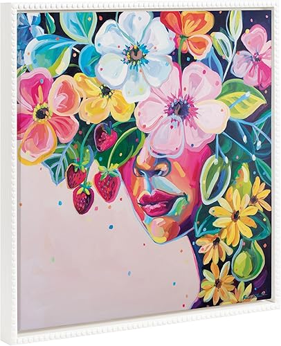 Kate and Laurel Sylvie - Lienzo enmarcado vintage con cuentas She Was Thoughtful and Kind por Rachel Christopoulos, 22 x 22 pulgadas, color blanco,