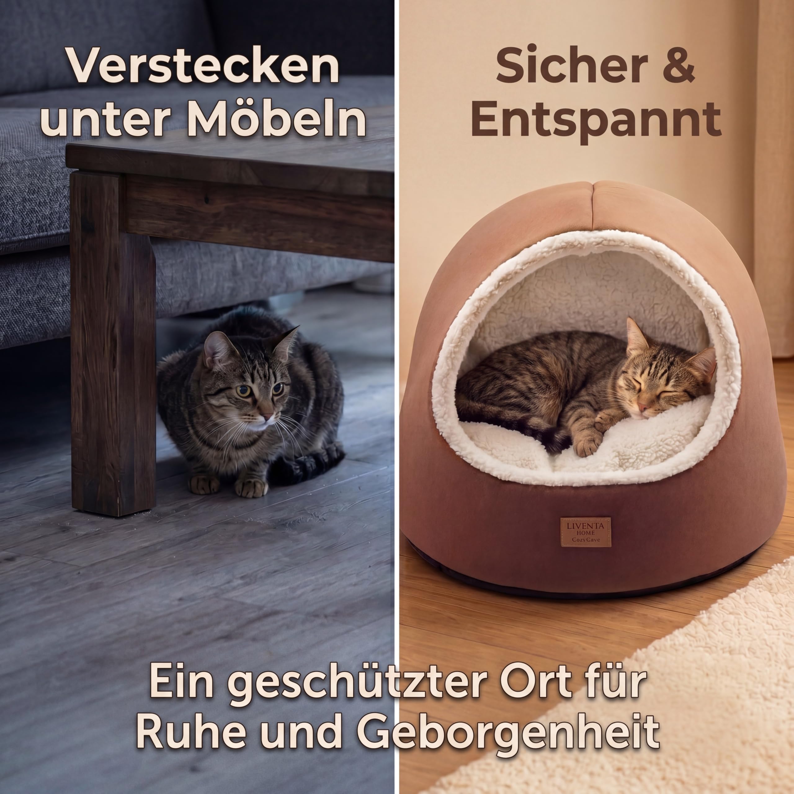 Katzenhöhle 45x45x45 cm – Katzenbett und Katzenhaus mit waschbarem Kissen | Katzenzelt und Katzenhaus Indoor zum Kuscheln mit waschbarem Innenkissen