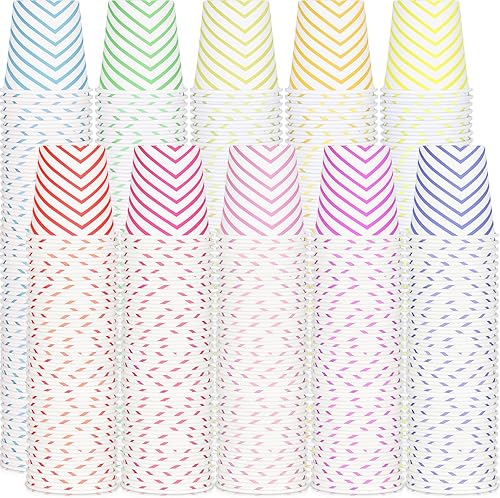 Tanlade Paquete de 1000 vasos de papel multicolor de 5 onzas a rayas para enjuague bucal para fiestas, picnics, barbacoas, viajes y eventos, 10