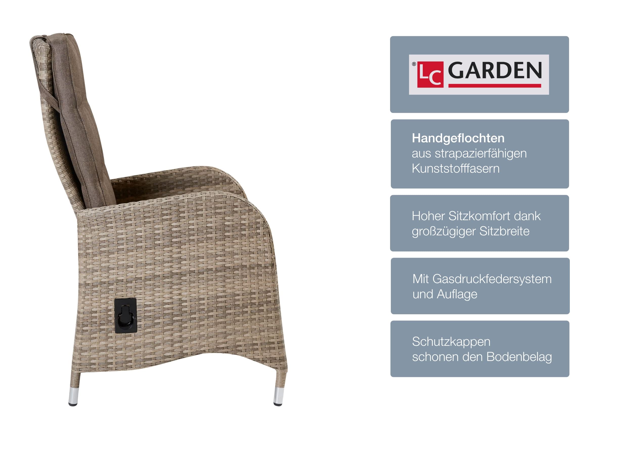 LC Garden 2er Set Turin Dining Gartenstuhl Positionsstuhl Essstuhl Hochlehner für Garten Terrasse & Balkon