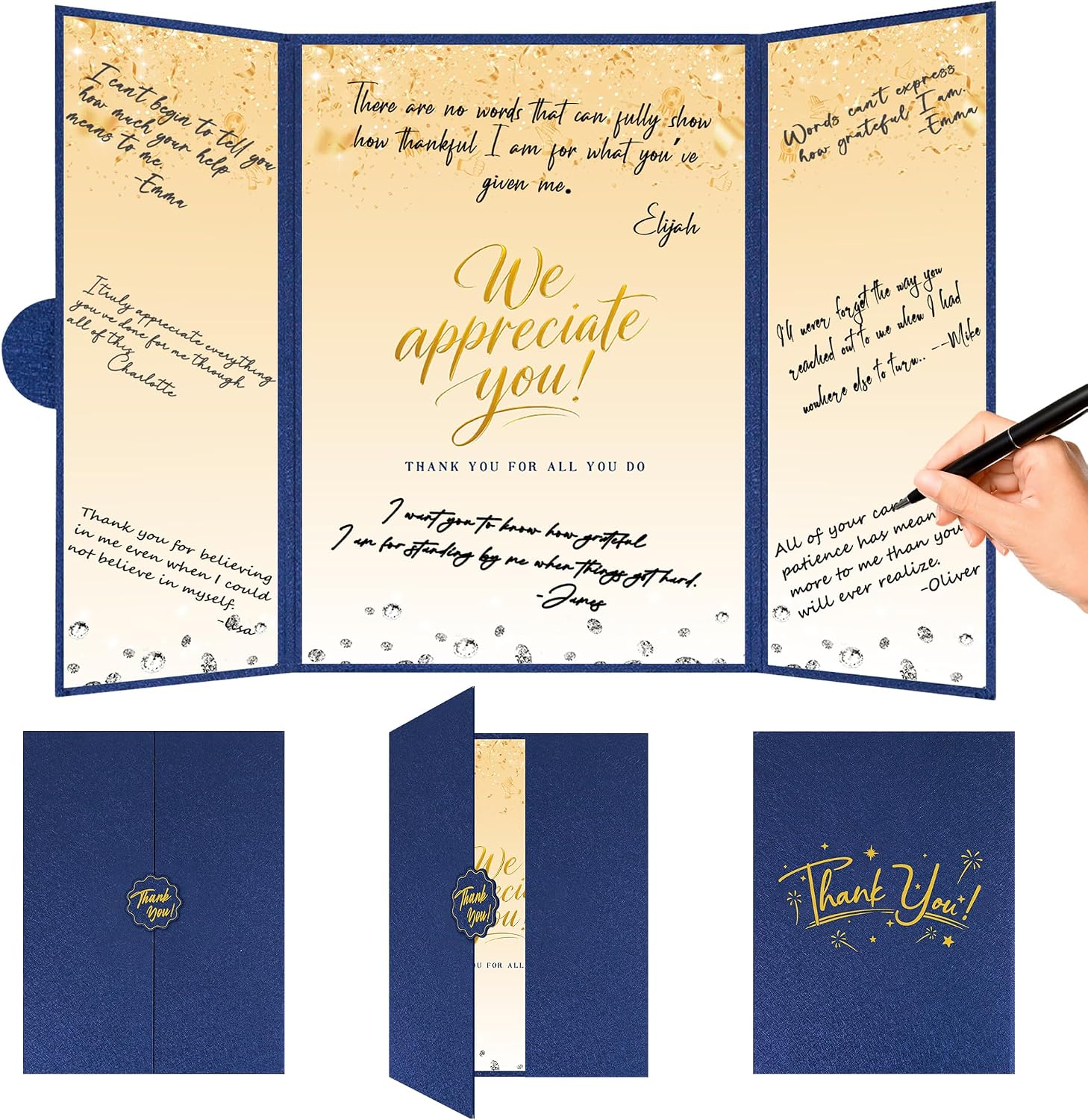 Crenics Blue and Gold We Appreciate You Guest Signature Book 18" x 12"