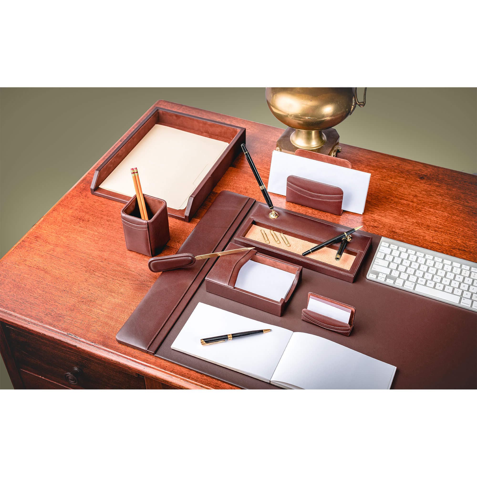 Dacasso Brown Crocodile Embossed Leather 8-Piece Desk Set - Brown - View #5