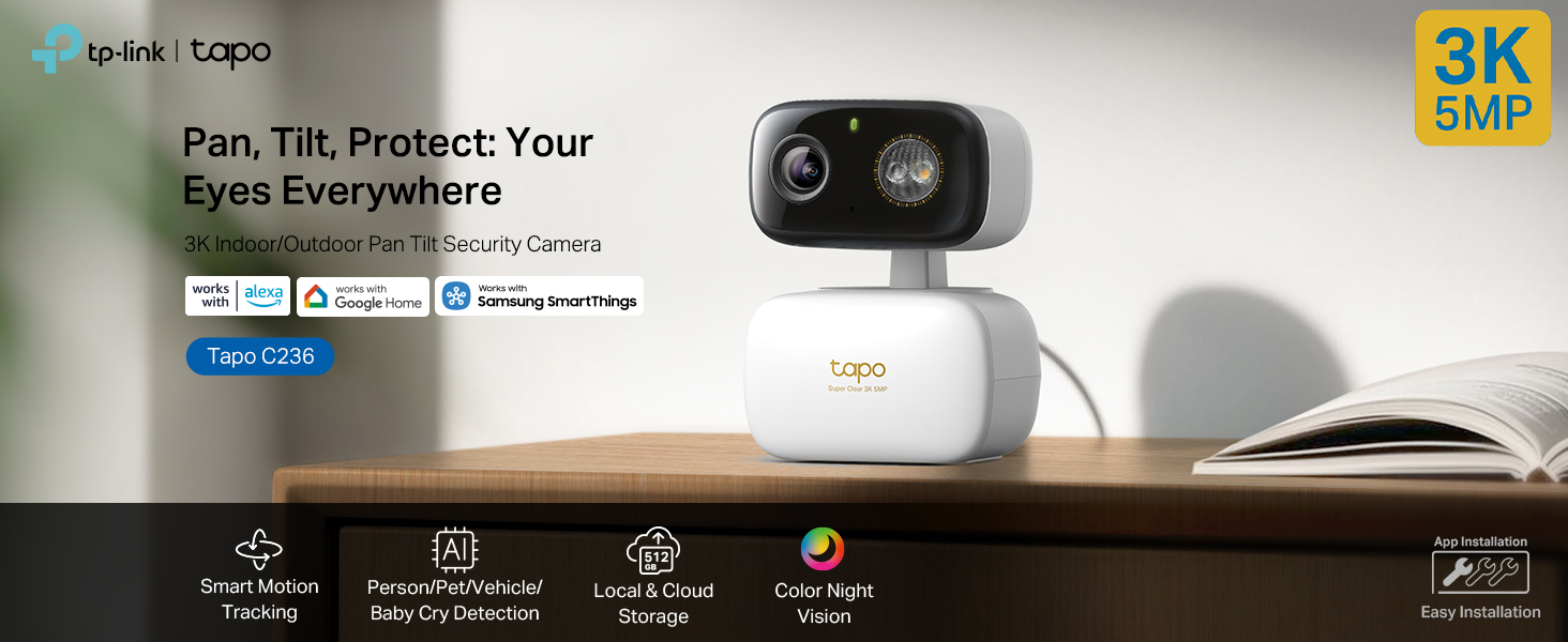 Amazon.com : Tapo 3K 5MP Pan/Tilt Indoor/Outdoor Security Camera