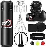 Prorobust Punching Bag for Adults, 4ft PU Heavy Boxing Bag Set with 12OZ Gloves for MMA Kickboxing Boxing Karate Home Gym Training (Unfilled)