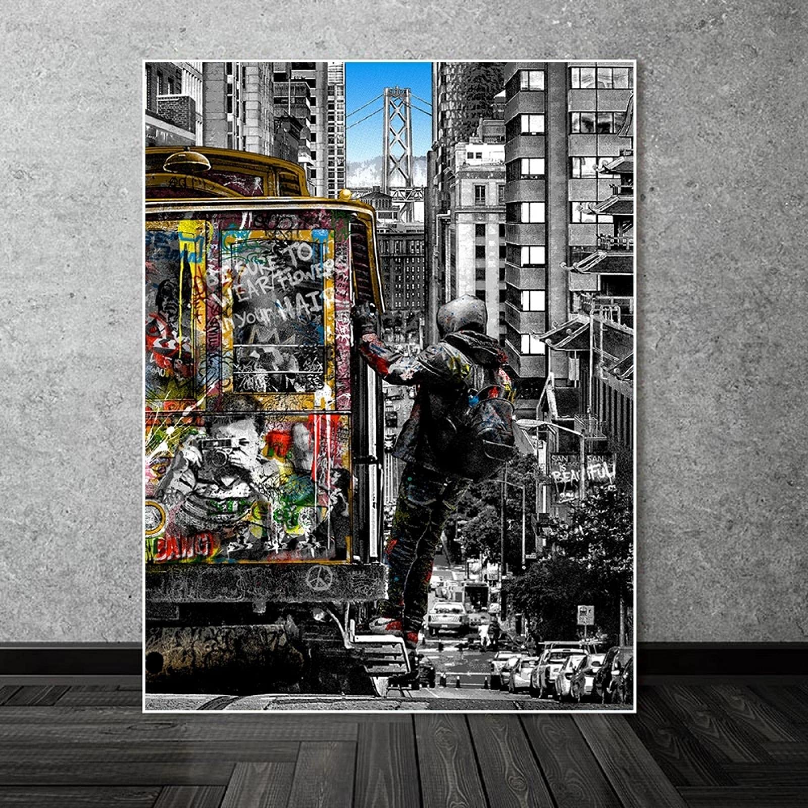 Amazon.co.jp: モダングラフィティアート都市風景キャンバス絵画
