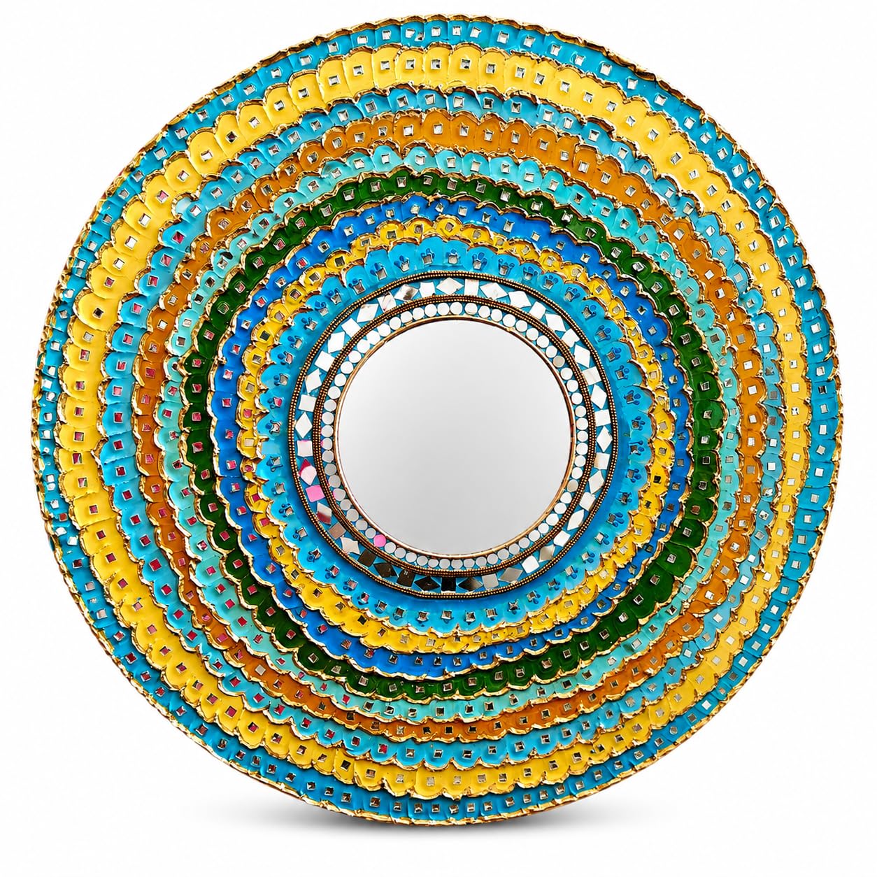Handmade Round Mandala Mosaic Decorative Wall Mirror | Resin Coated, Waterproof & Stainproof, Easy to Install, Canvas Board, Boho Home Decor-image-14