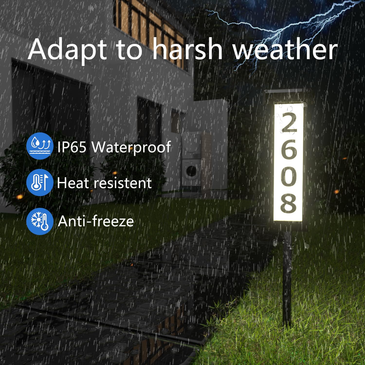 Hausnummern für Außenbeleuchtung, 3D-Upgrade-Acrylnummer, Solar-Adressschilder für Hof, mit Plakettenpfähle, wasserdicht, beleuchtet, für Garten, Terrasse, Rasen
