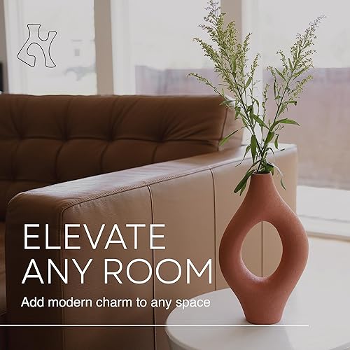 Miniatura 4 de Emile Abstract - Jarrón decorativo orgánico moderno, grande, terracota