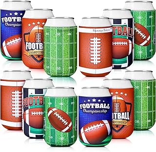 Sunnychicc 30 Pcs 6 Styles Football Beer Can Sleeves Football Soda Can Beverage Reusable Beer Bottle Cup for Sports Lovers Drinks Sleeves Party Supplies
