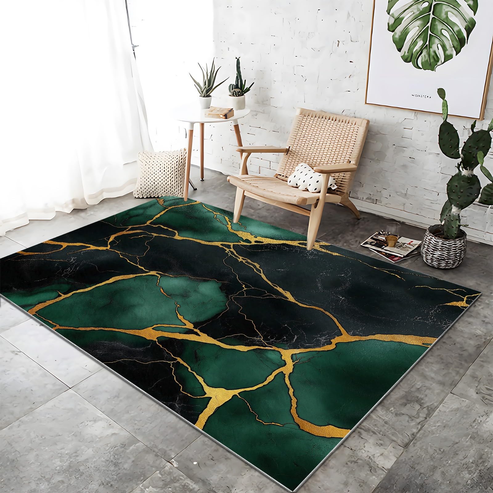Generisch Wohnzimmer Teppich Smaragdgrün Outdoor Teppich Flur Schlafzimmer Digitale Kunst Marmor Teppich Küche Modern Kinderzimmer Flauschig rutschfest Teppich Waschbarer Teppich 160 x 230 cm