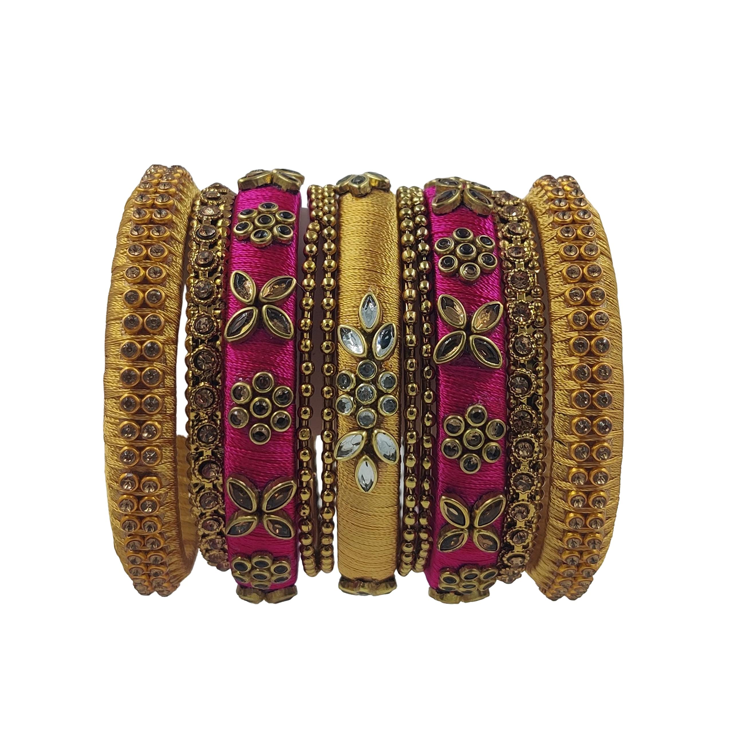 Yaalz Silk Thread Kundan Worked Festival Wear Designer Elegant Bangle Sets In Pine_Green_Gold Colors For Unisex Adult (B09TY6RNSK) Amazon Price History, Amazon Price Tracker