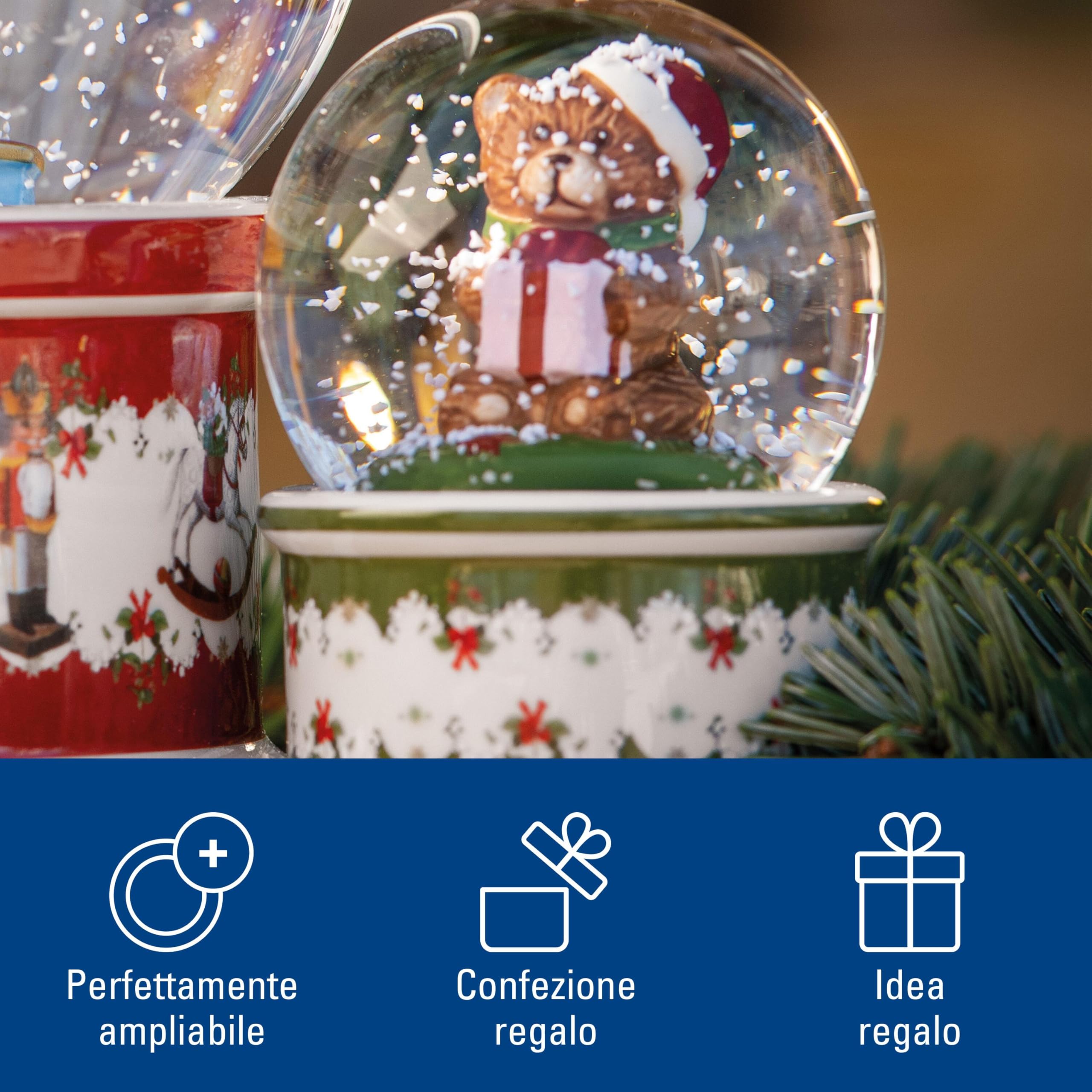 Villeroy & Boch - Christmas Toy's Palla Neve Piccola, Motivo Orso Variopinto, Decorazione Natalizie, Decorazioni, Casa Decorazioni, Xmas, Natale, Porcellana, Vetro