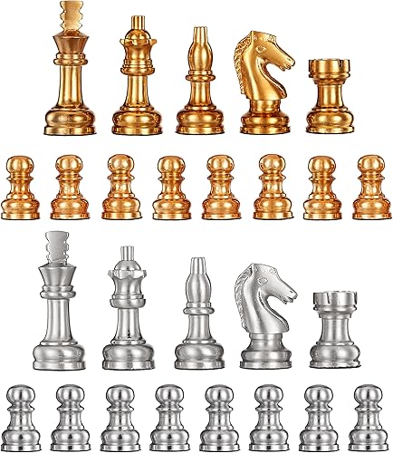Queenza Piezas de ajedrez de latón de alta calidad, solo sin tablero, piezas únicas de ajedrez de metal pesado dorado y plateado para adultos con
