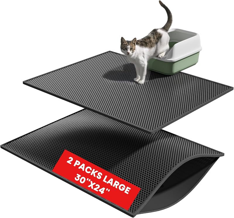 Tapete Dupla Camada para Caixa de Areia de Gatos em EVA, Preto, Pieviev, 2 unidades
