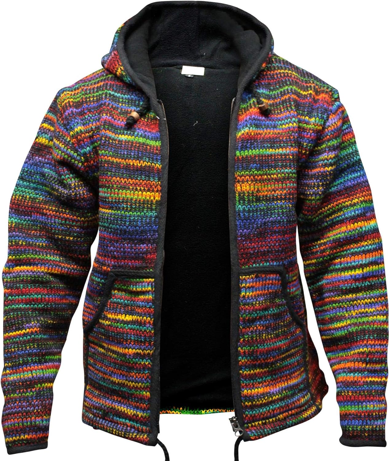 Shopoholic Fashion Tie Dye Hooded Wool Jacket, Fleece Lined Long Sleeve Full Zip Hoodie Hippie Sweater for Men - Image 3