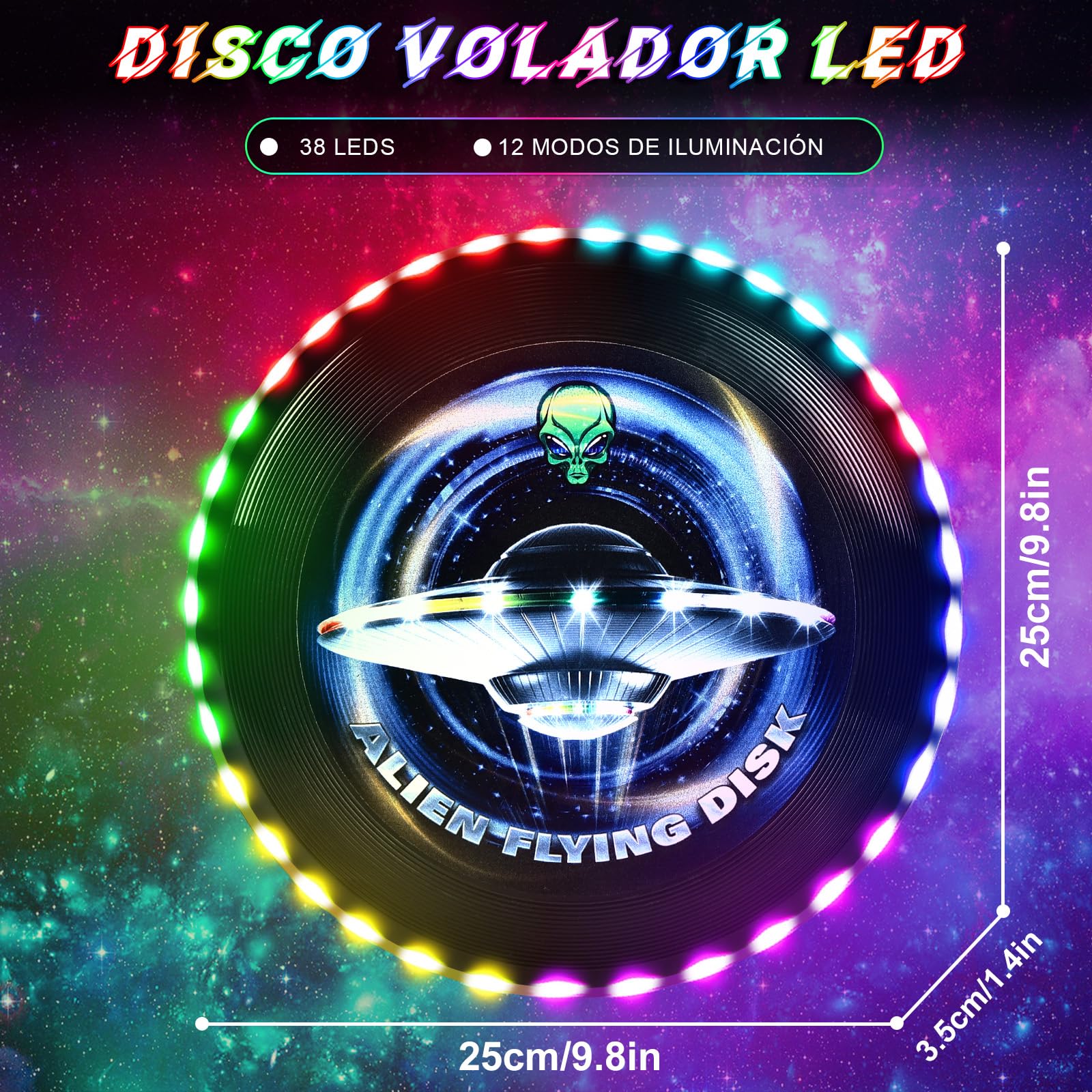 IEEILULU Disco Volador LED, Disco Volador, Disco Volador Iluminado con 12 Efectos de Luz, Reutilizable, Disco Ultimate Frisbee para Adultos Niños Actividades Al Aire Libre En Familia