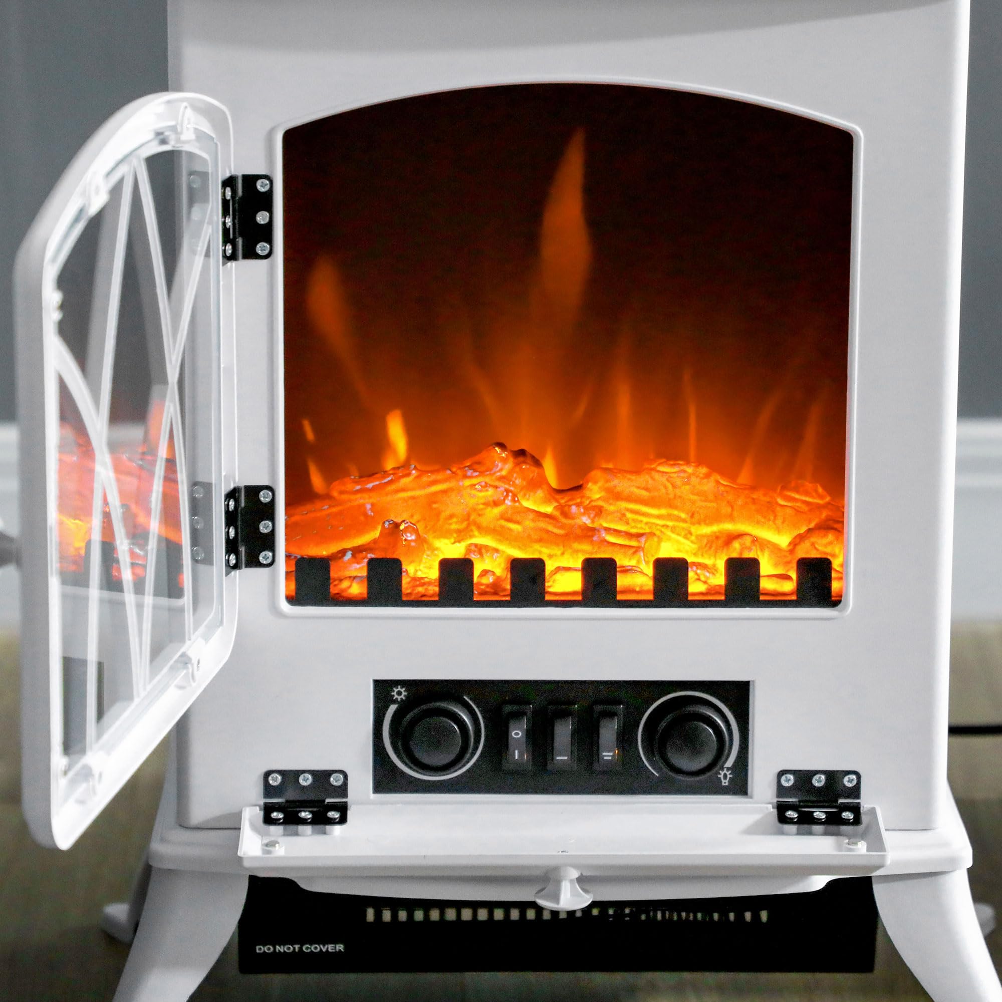 HOMCOM Camino elettrico riscaldante, fiamma LED, 1000/2000W, Bianco | Camino elettrico, decorativo, fiamma elettrica, stufa