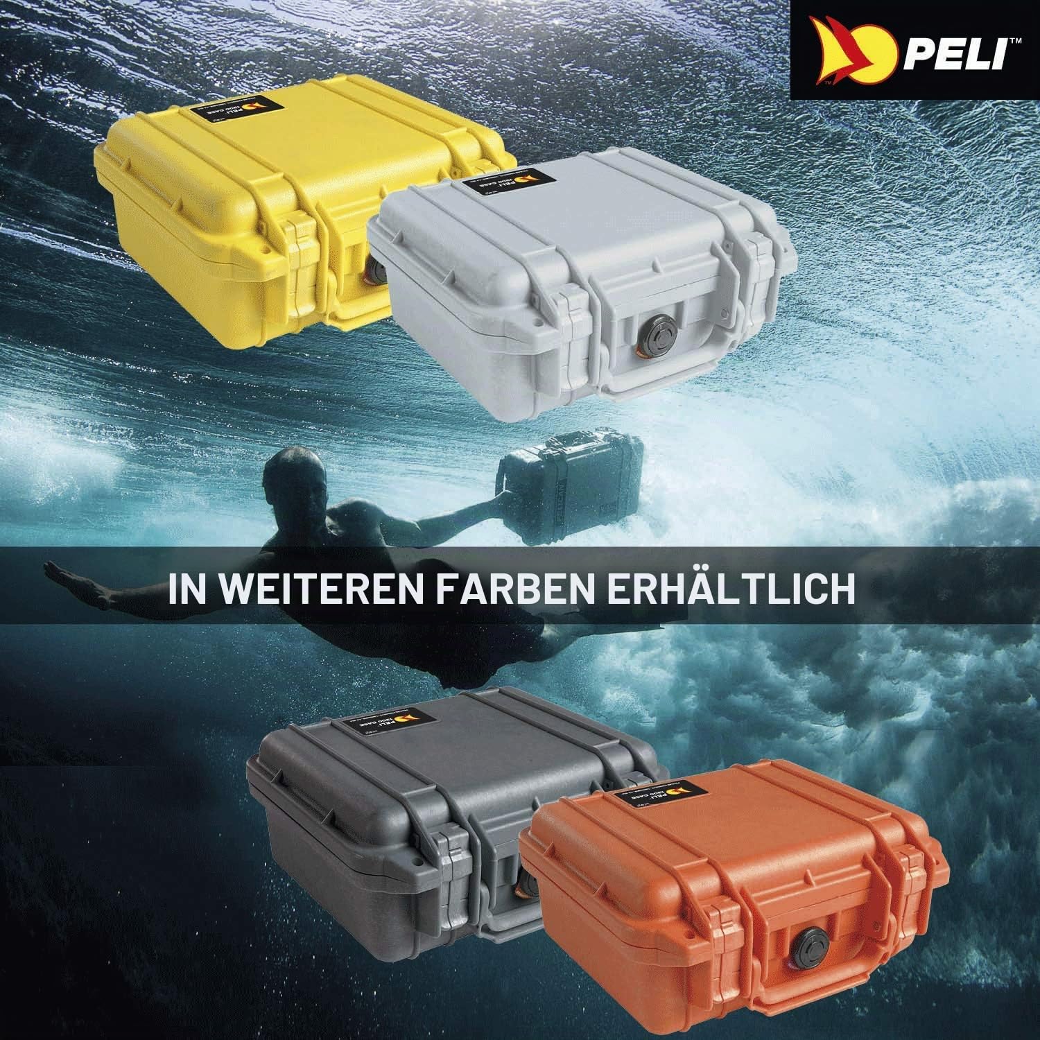 PELI 1200 Koffer für Profikameras, IP67 Wasserdicht, 4L Volumen, Mit Schaumstoffeinlage (Anpassbar), Schwarz