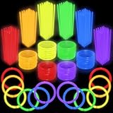 Play22 300 Pc 8” Ultra Bright Glow Sticks Bulk Party Pack - Halloween Glow in The Dark Party Favors - Glowsticks Party Supplies Pack Necklaces and Bracelets
