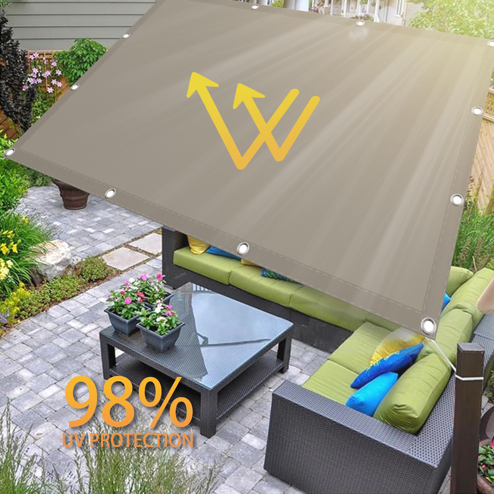 Voile D'ombrage Rectangulaire Respirante 2 X 3.5 M 95% Résistant Aux UV, Respirant Taud Soleil Protection Avec Serre-Cables Pour Extérieur/Terrasse/Jardin, Gris