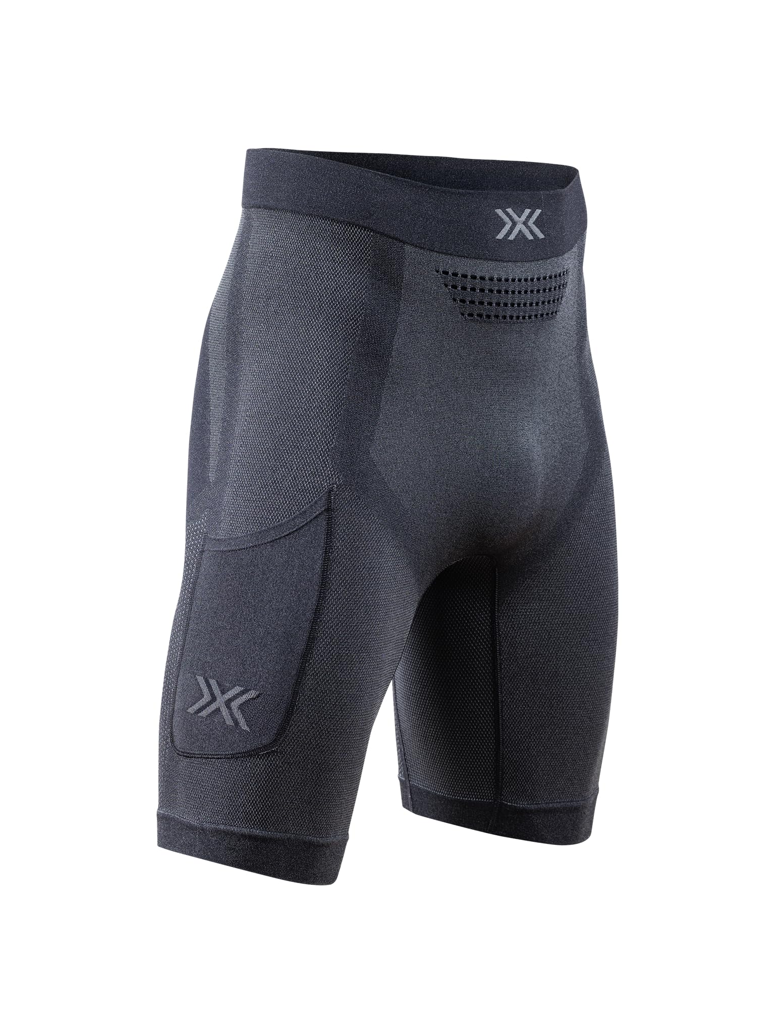 X-Bionic Malla Corta Xceed Run para Hombre - Malla de Running de Alto Rendimiento con tecnología HygroDiffuser y VectorSphere - Termorregulación y transpiración - X Negro/Gris Rinoceronte, M