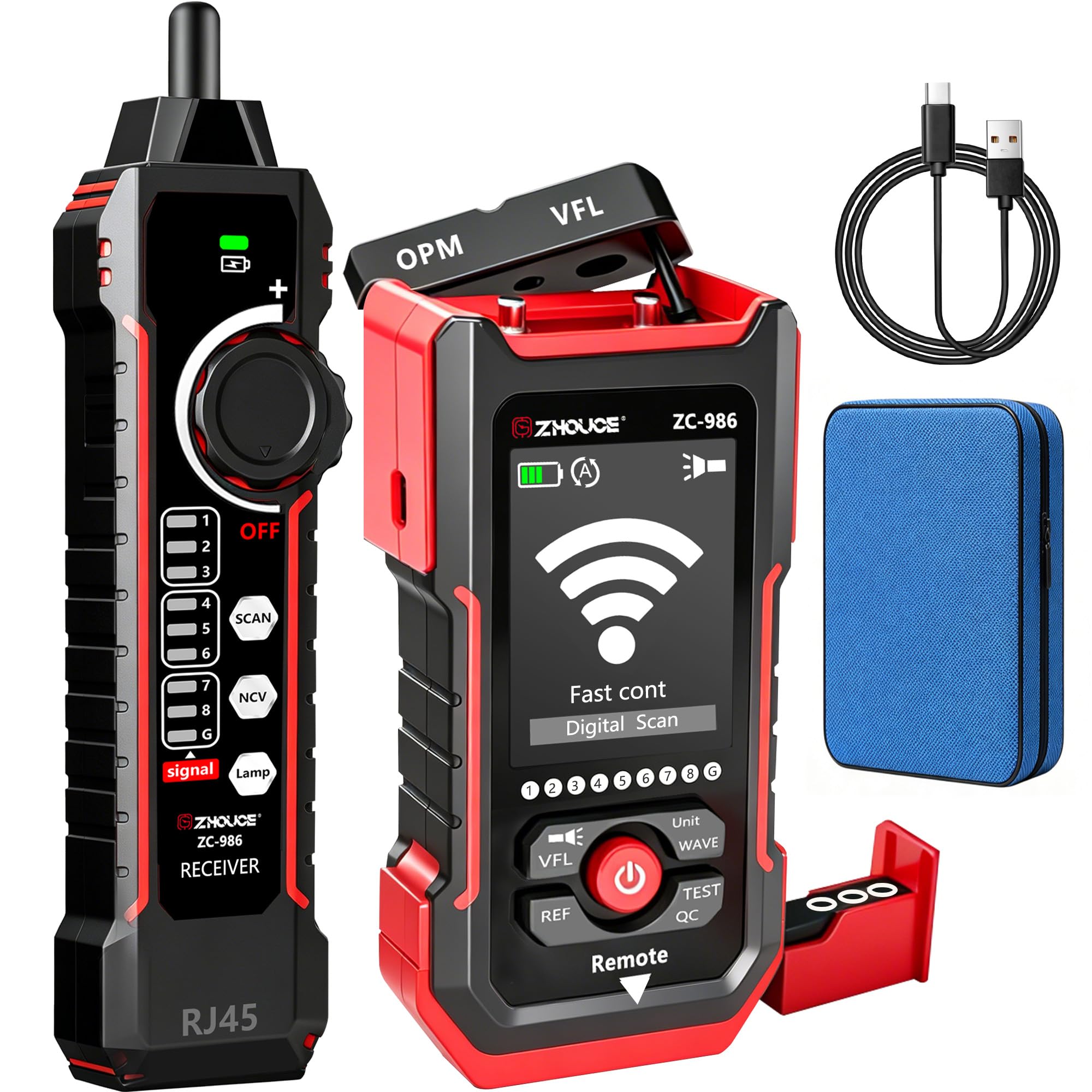 Tester per cavi di rete, tester per cavi Ethernet con OPM VFL e NCV, tracciatore di cavi multifunzionale con accoppiamento, continuità, test QC, tester di rete di crimpatura del cavo toner per RJ11